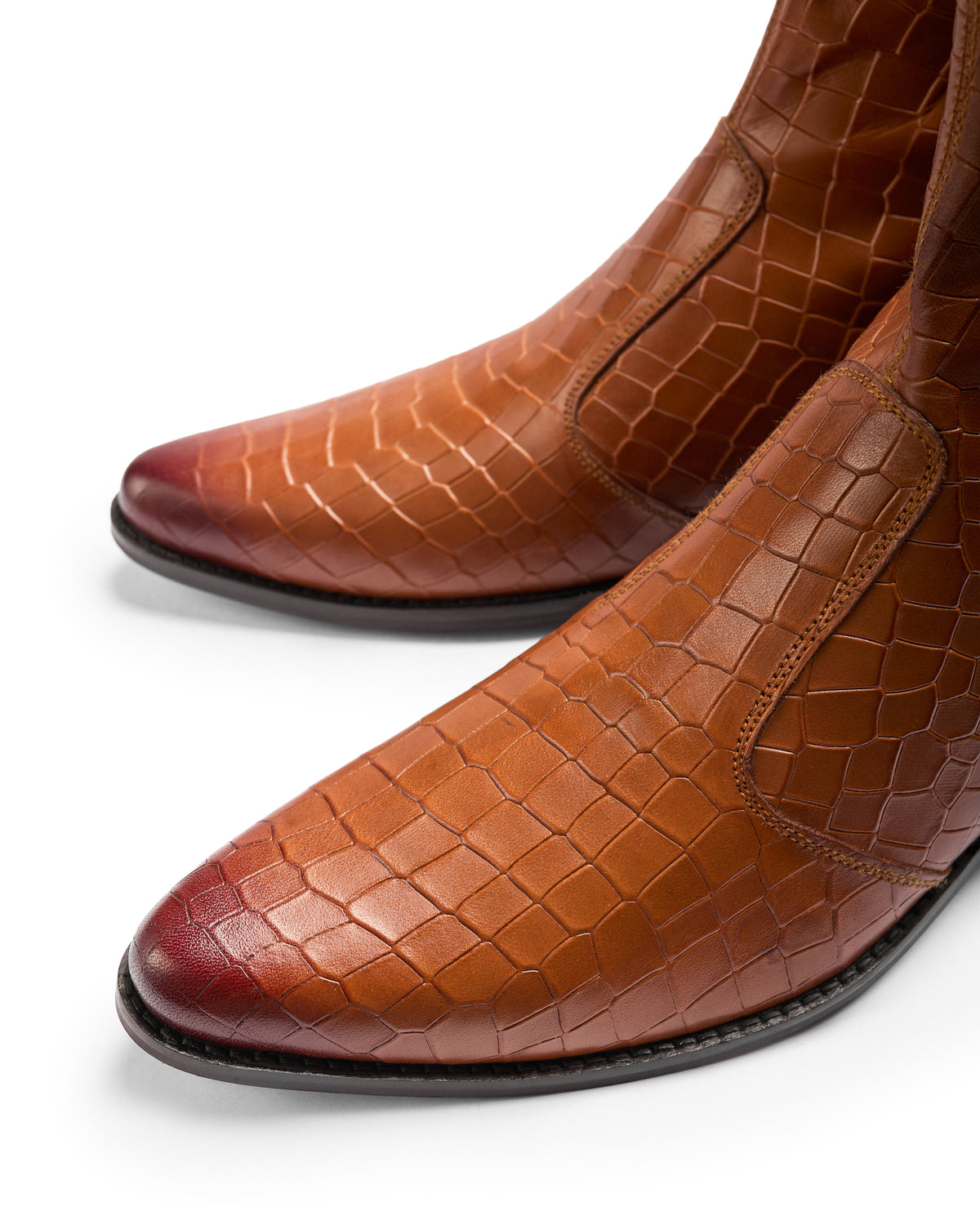 Hard Stop - Genuine leather Croc Texture Ankle Boot, Tan