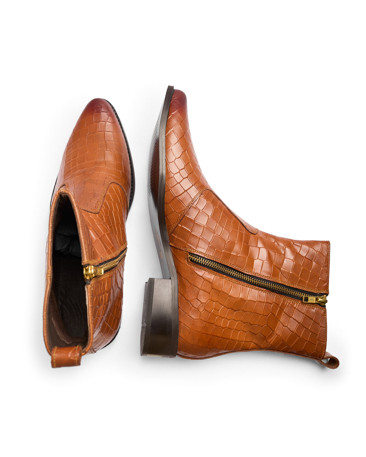 Hard Stop - Genuine leather Croc Texture Ankle Boot, Tan