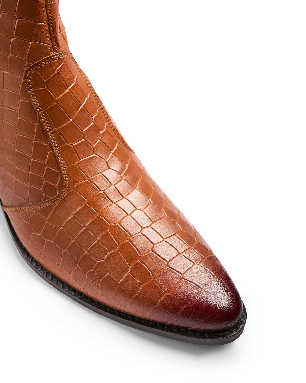 Hard Stop - Genuine leather Croc Texture Ankle Boot, Tan