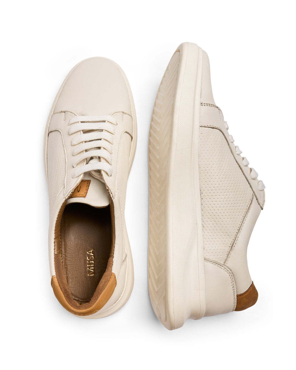 Off Duty - Genuine Crust leather Lace-Up Sneaker, White Tan
