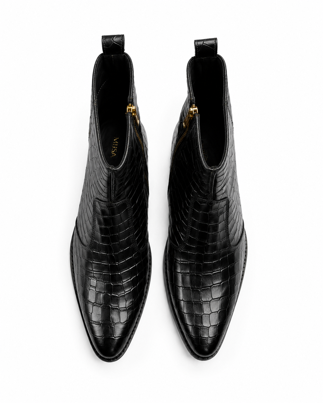 Hard Stop - Genuine leather Croc Texture Ankle Boot, Black