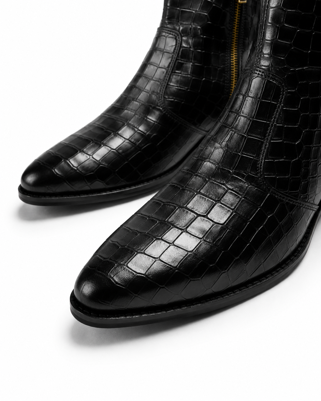 Hard Stop - Genuine leather Croc Texture Ankle Boot, Black
