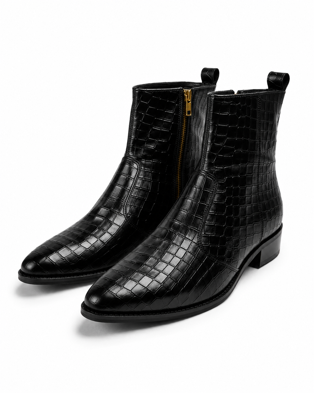 Hard Stop - Genuine leather Croc Texture Ankle Boot, Black
