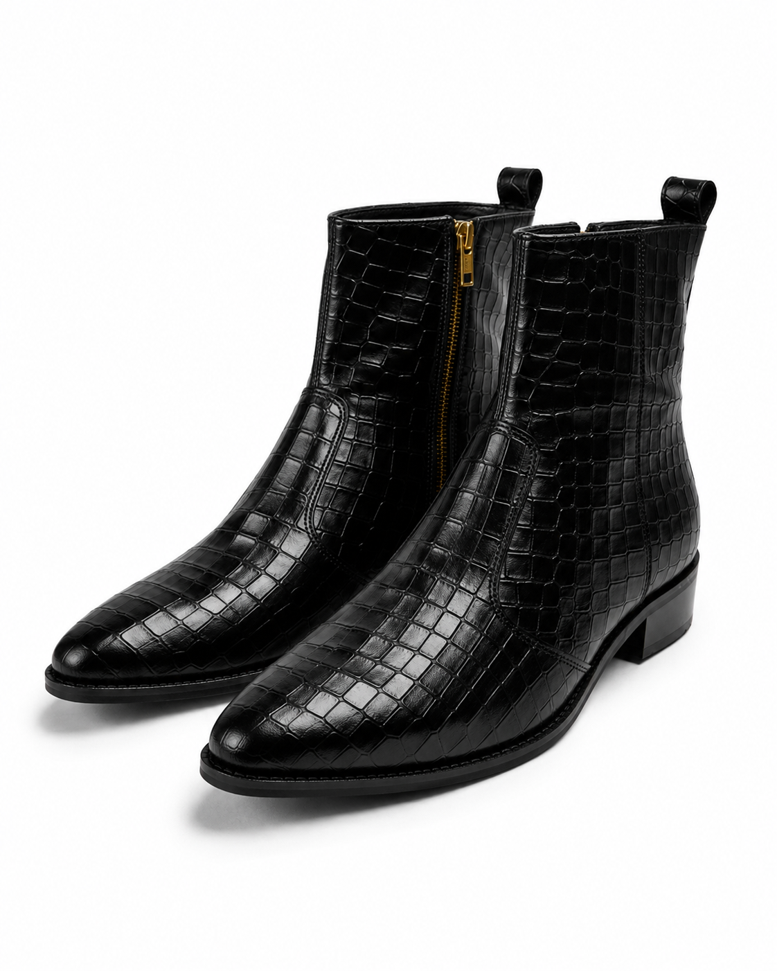 Hard Stop - Genuine leather Croc Texture Ankle Boot, Black