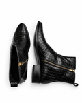 Hard Stop - Genuine leather Croc Texture Ankle Boot, Black