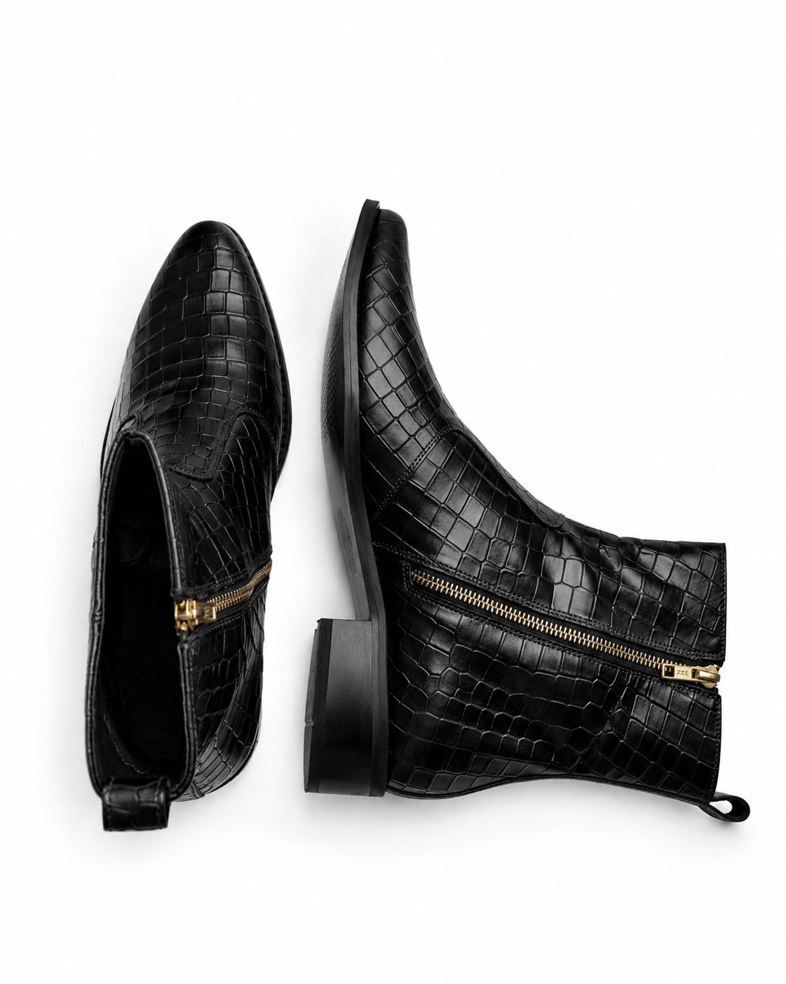 Hard Stop - Genuine leather Croc Texture Ankle Boot, Black