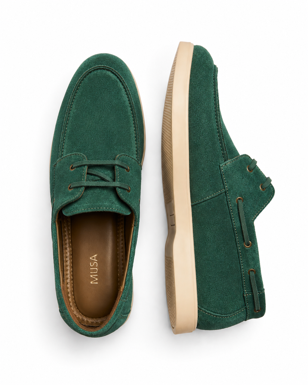 Open Tab - Fine suede Boat Shoe, Olive Green