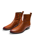 Hard Stop - Genuine leather Croc Texture Ankle Boot, Tan